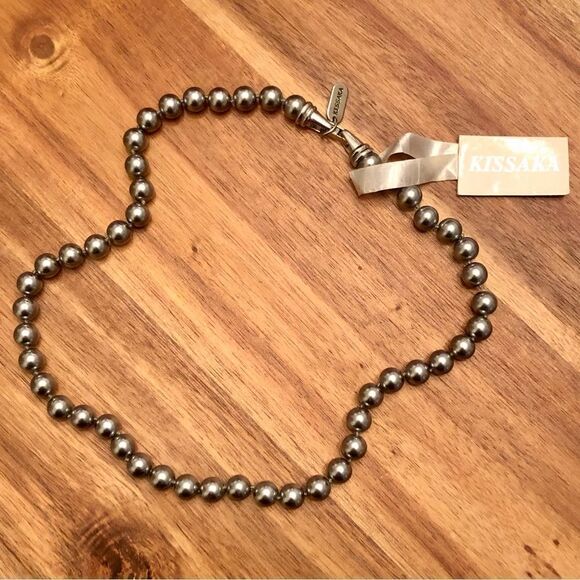 Kissaka | Simulated Pearl Necklace | Grey | 18” Length - Picture 1 of 3